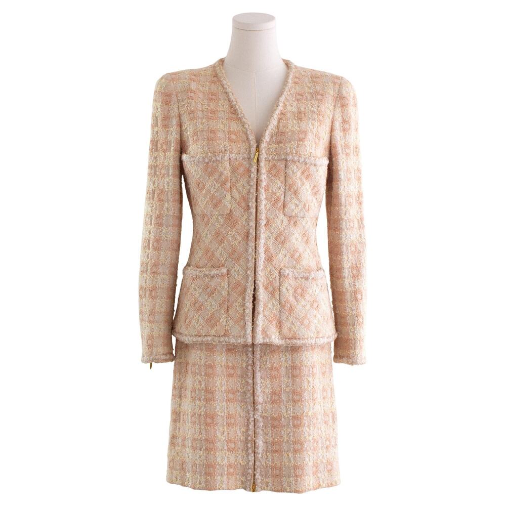 CHANEL 1995 Barbie Runway Tweed Sequin Zip Skirt Suit - XS - Pink